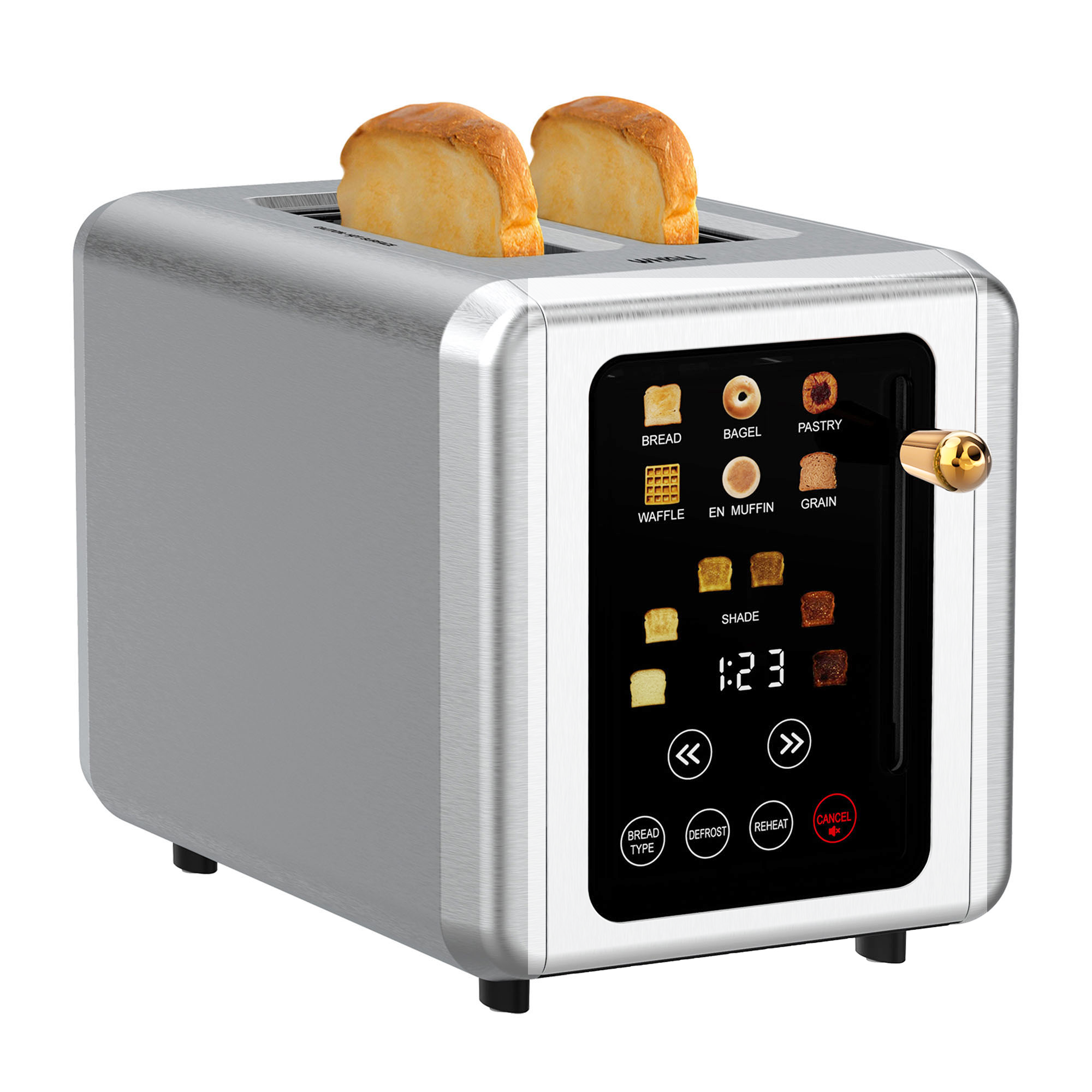 WHALL® 2 Slice Touch Screen Toaster - Stainless Steel Toaster with Wide Slot, 6 Shade Settings, Bagel Function, Removable Crumb Tray