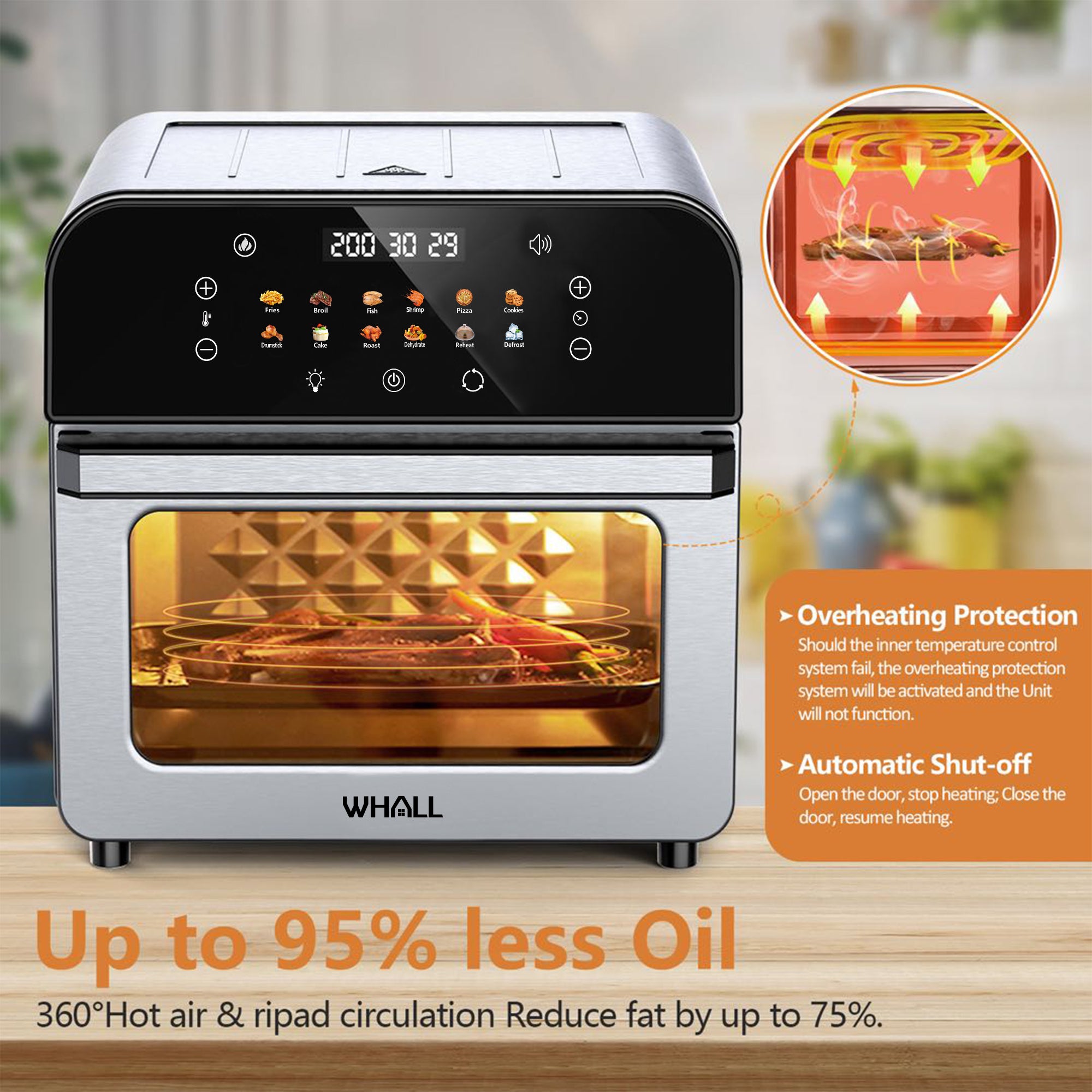 Whall® Air Fryer Oven – 12QT Touchscreen Air Fryer with 12 Pre-set Menus, up to 95% Less Oil, and Clearlook Window