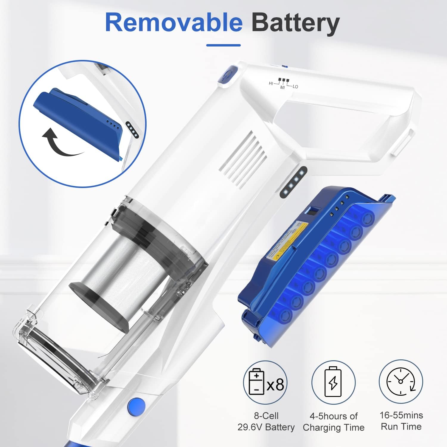 wurese Cordless Vacuum Cleaner, Upgraded 25Kpa Suction 280W Brushless Motor Cordless Stick Vacuum Cleaner, Lightweight Handheld Vacuum for Home Pet Hair Carpet Hard Floor, up to 55mins Runtime