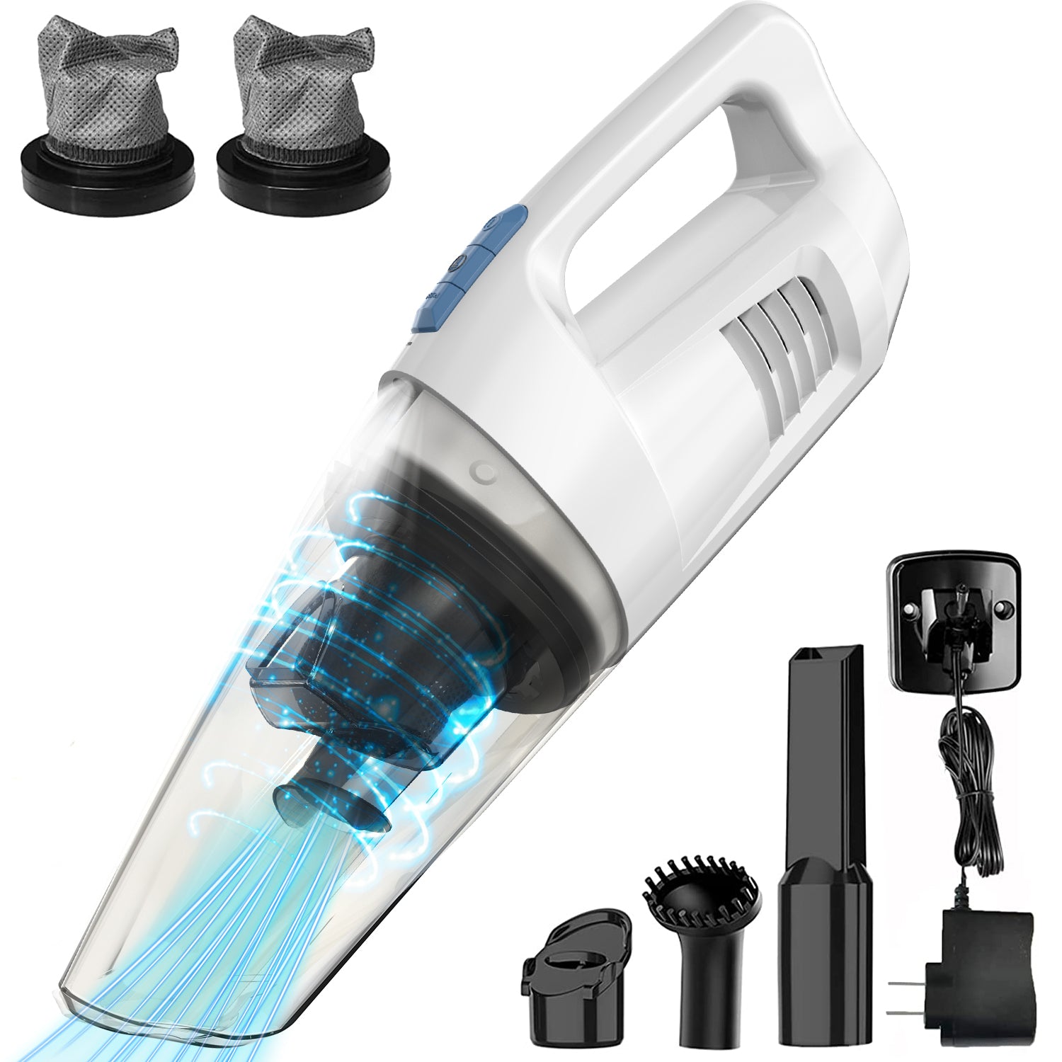 WHALL® Cordless Handheld Vacuum, Wet/Dry Cleaner with 8500PA Suction, LED Light, Lightweight/Portable(White)